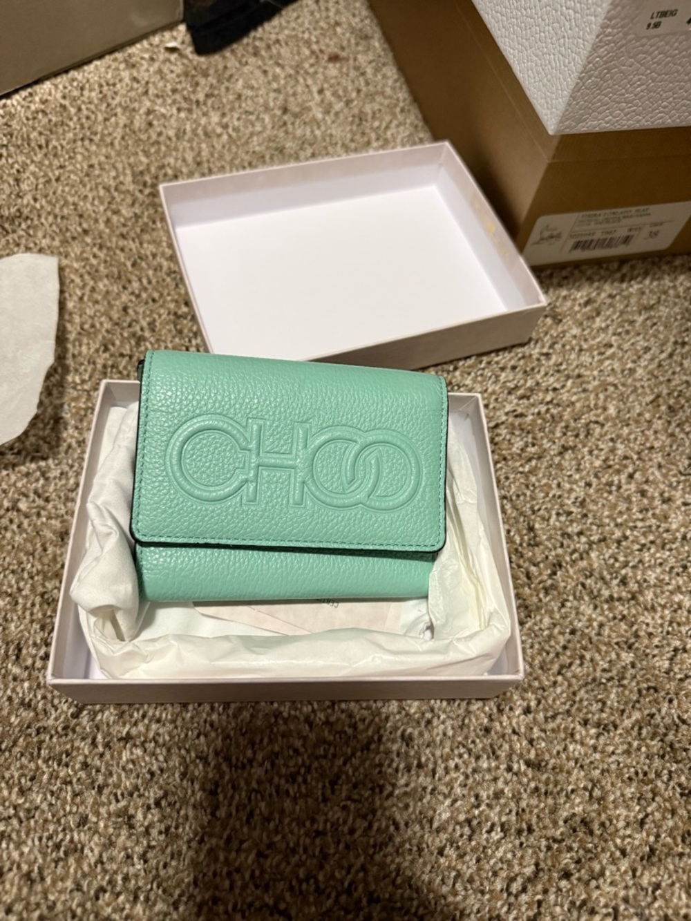 Jimmy Choo Mint Green Pebbled Leather Wallet